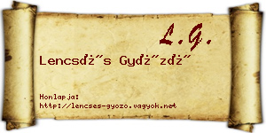 Lencsés Győző névjegykártya